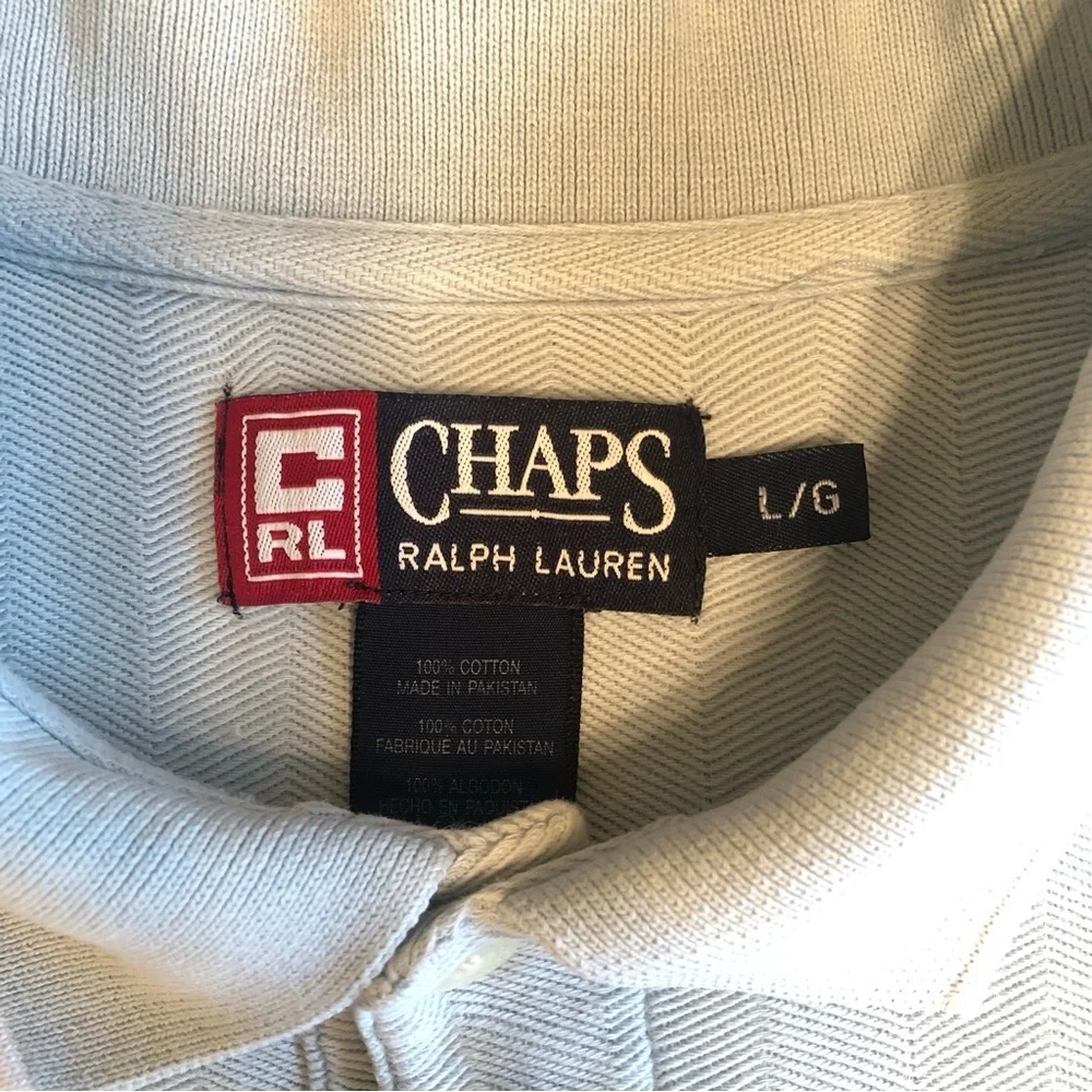 Chaps Ralph Lauren Classic Light Blue Polo Shirt with White Trim Accent Size L